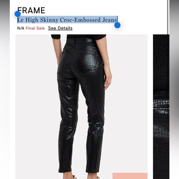 FRAME Le High Skinny Croc-Embossed Jeans‎ Black Designer Size 30 - Picture 3 of 13